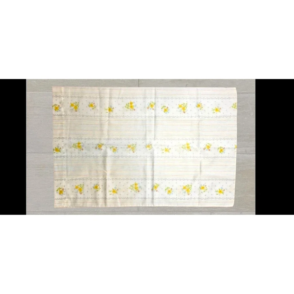 Vtg Thomaston Full Size Sheet Set 3pc White Floral Stripe Fitted Flat Pillowcase